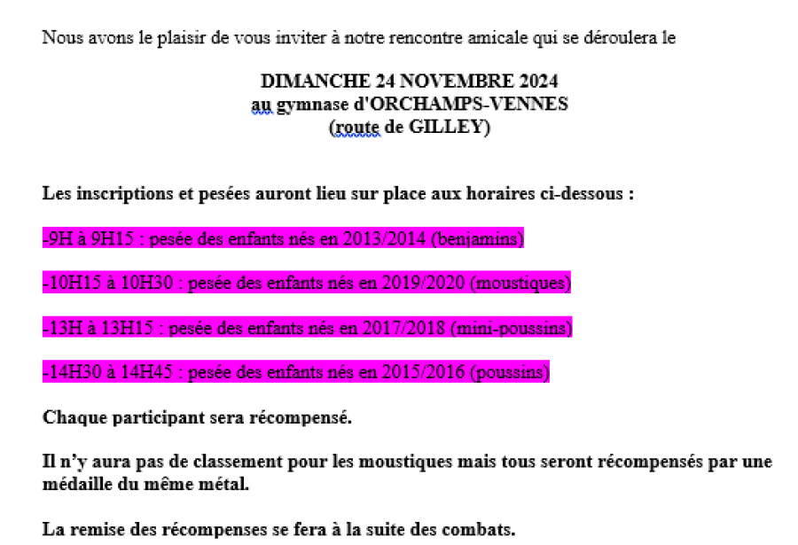 Tournoi d'Orchamps vennes 24 novembre