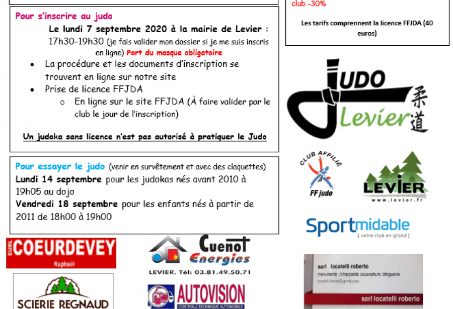 INFOS reprise d'activité et INSCRIPTIONS